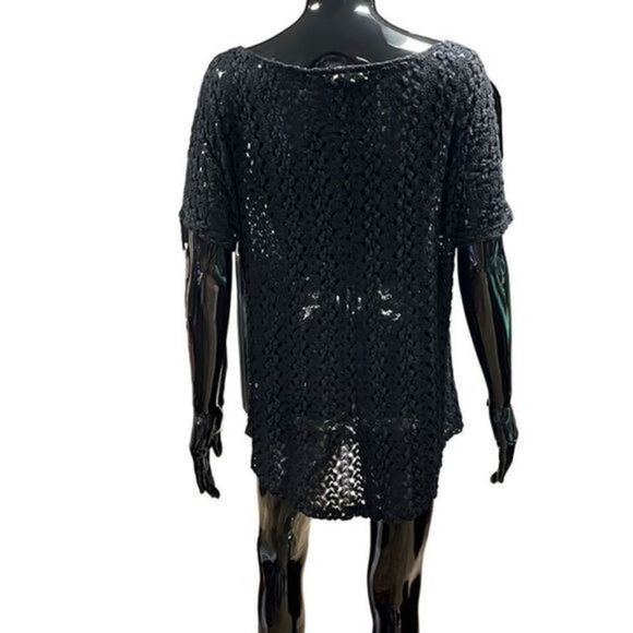 Anthropologie Staring at Stars black crochet short sleeve sweater size medium - Picture 5 of 8